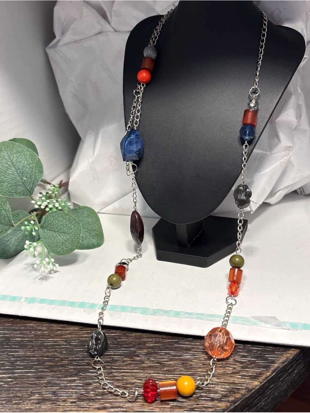 Elegant Long Multi Colored Beaded Necklace
